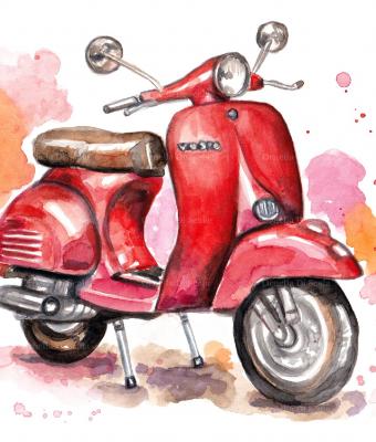 acquerello-vespa-50-rossa