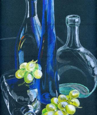 still-life-blue-bottles-and